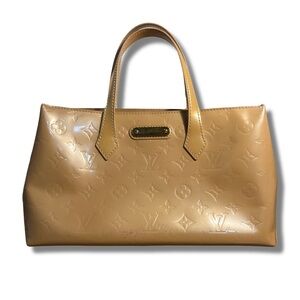 Vintage Louis Vuitton Wilshire PM Tote Monogram Vernis Two-Tone Beige